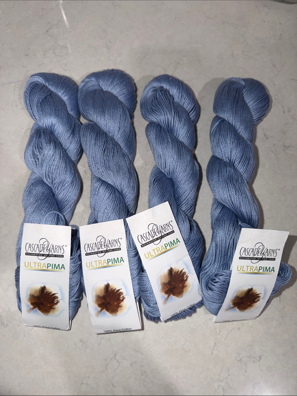 Cascade Yarns Ultrapima Lightweight Yarn - Soft Dusty Blue 3727, lot of four